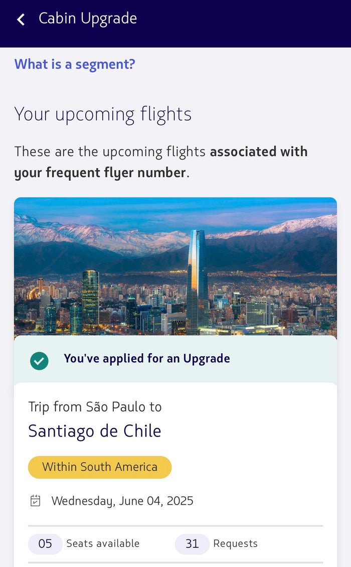 LATAM cabin upgrade screenshot