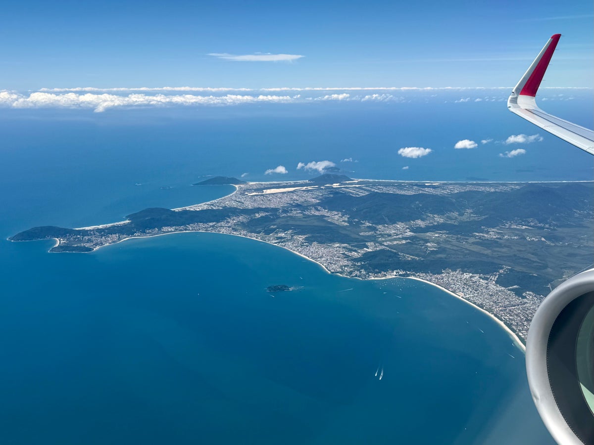 LATAM wing view over Florianopolis Brazil LATAM wing view over Florianopolis Brazil