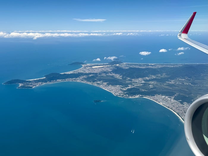 LATAM wing view over Florianopolis Brazil