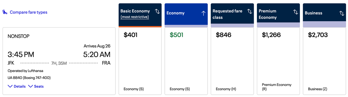 Lufthansa fare on United Lufthansa fare on United