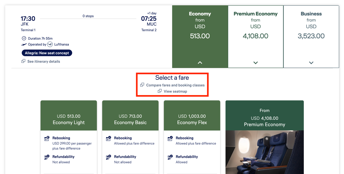 Lufthansa view fare classes Lufthansa view fare classes