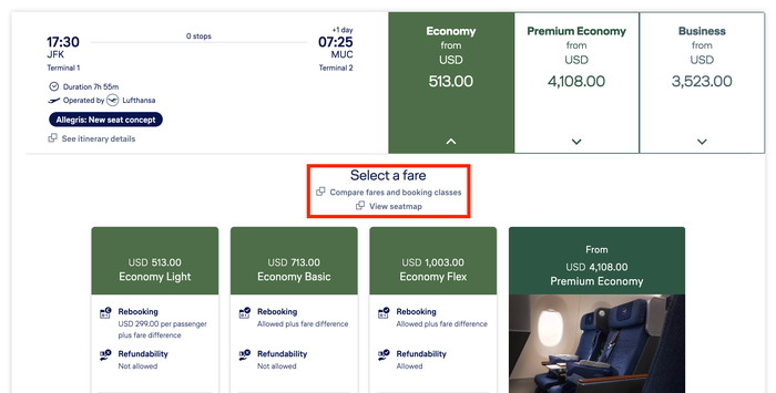 Lufthansa view fare classes Lufthansa view fare classes