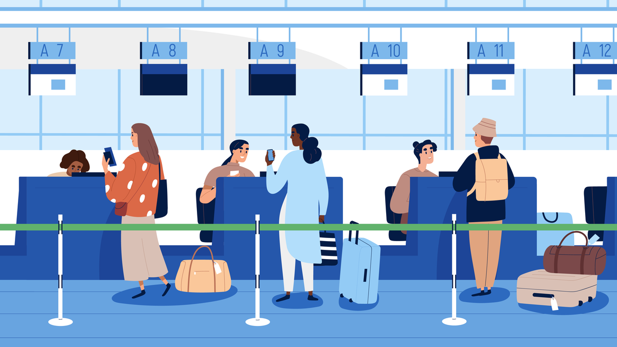 Passengers checking in for flight