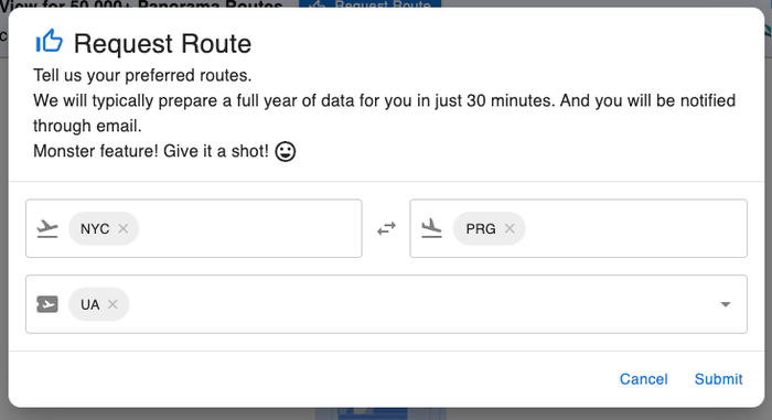 Requesting a Route in AwardTool