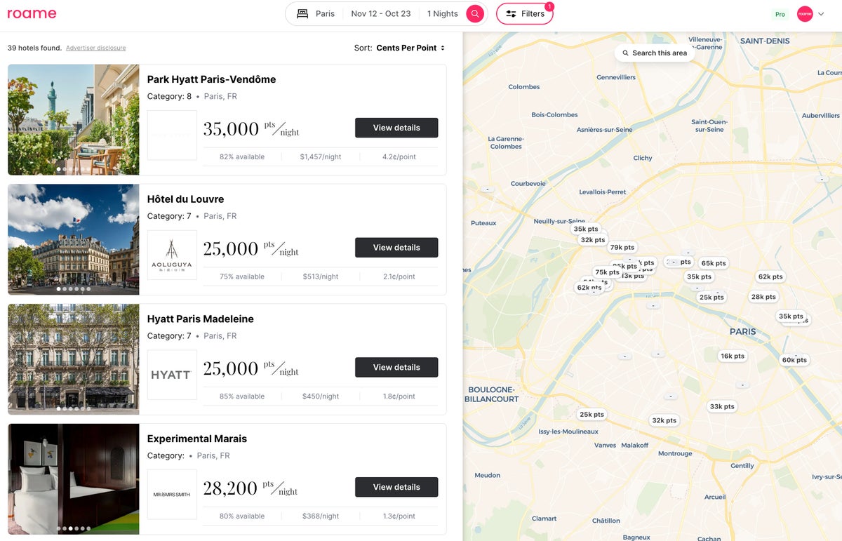 Roame Hotels List and Map Feature