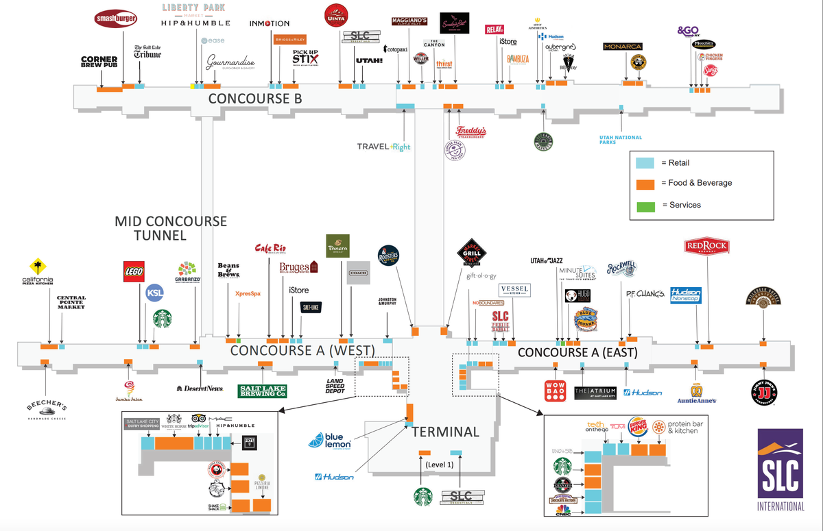 Salt Lake City SLC Airport stores map