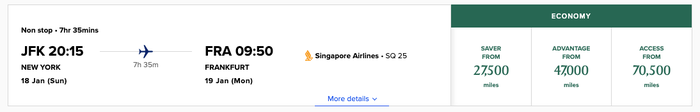 Singapore Airlines JFK FRA Y Award Singapore Airlines JFK FRA Y Award