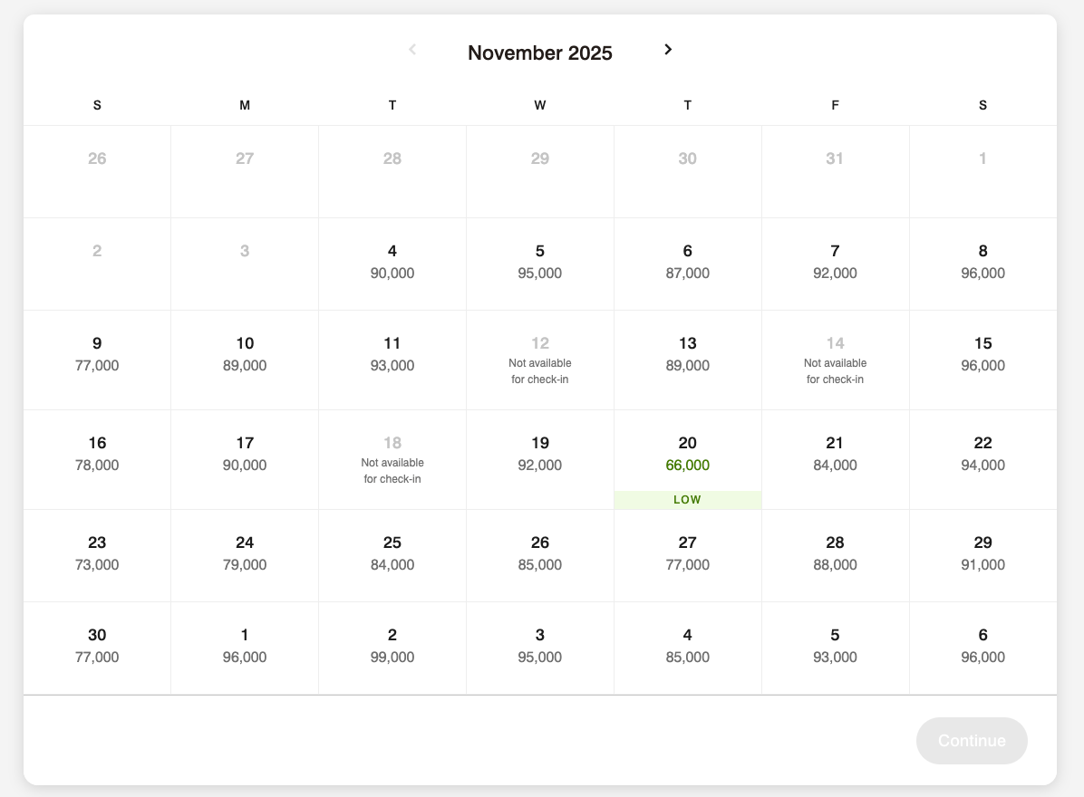 St. Regis Chicago points calendar Nov. 2025