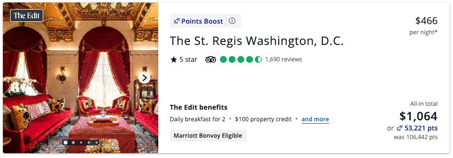 St. Regis Washington D.C. Points Boost Rates