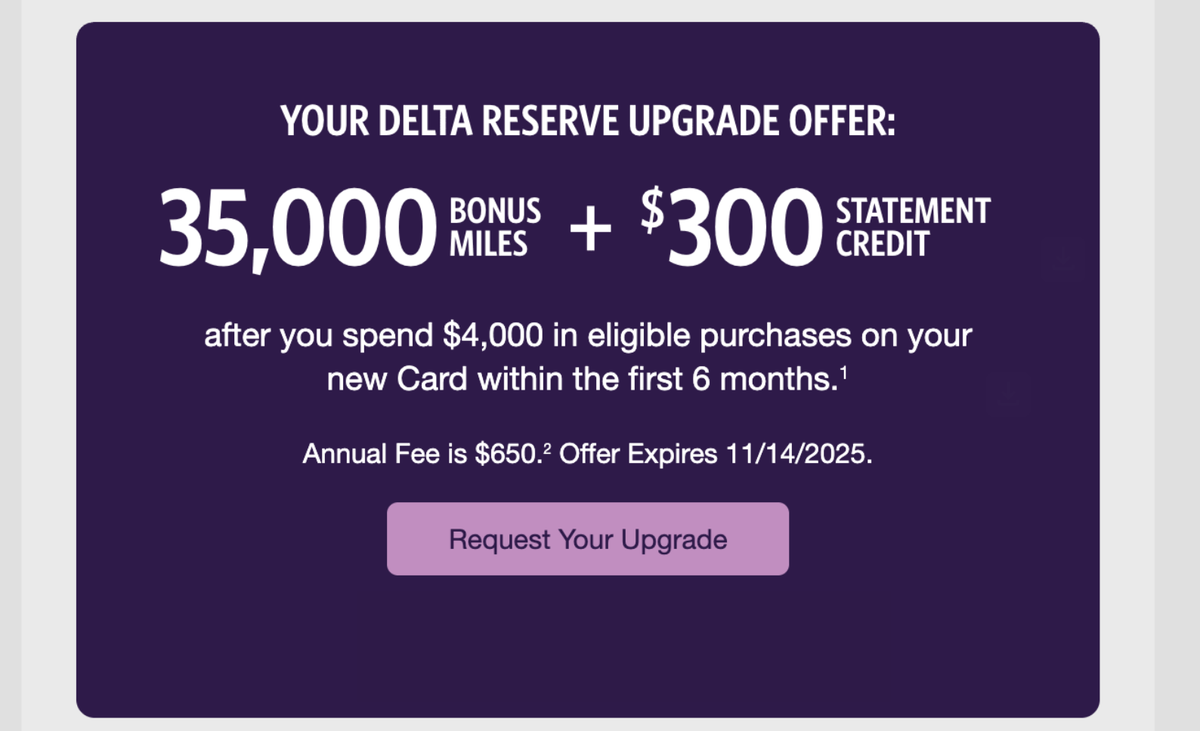 Targeted Delta Reserve Card Upgrade Offer