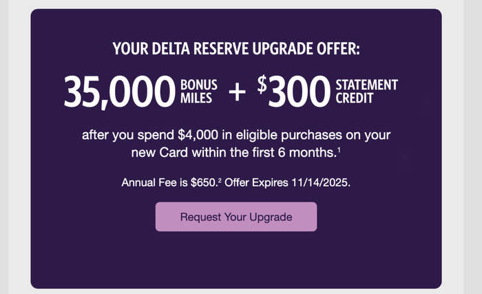Targeted Delta Reserve Card Upgrade Offer Targeted Delta Reserve Card Upgrade Offer