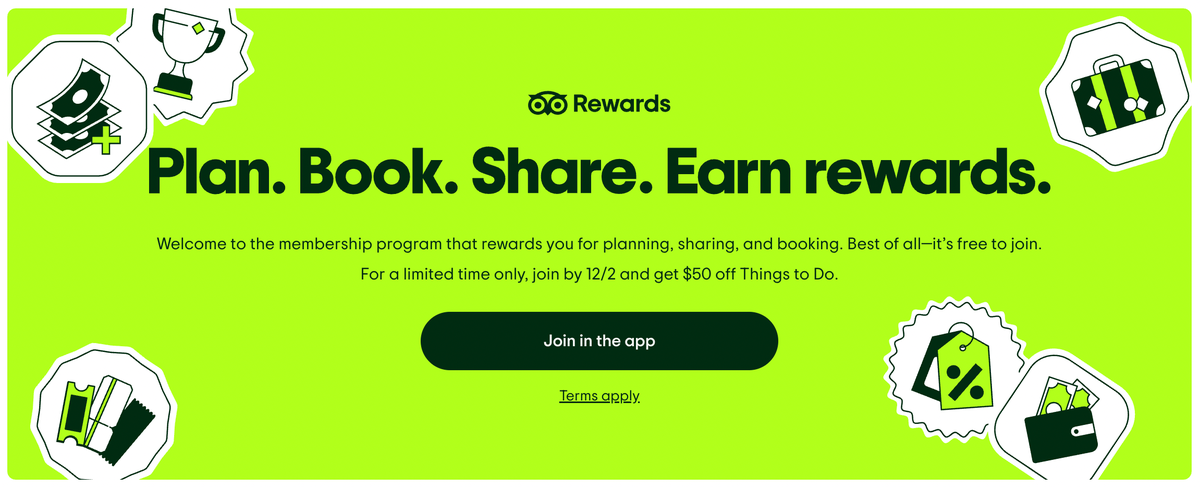 Tripadvisor Rewards 50 off booking