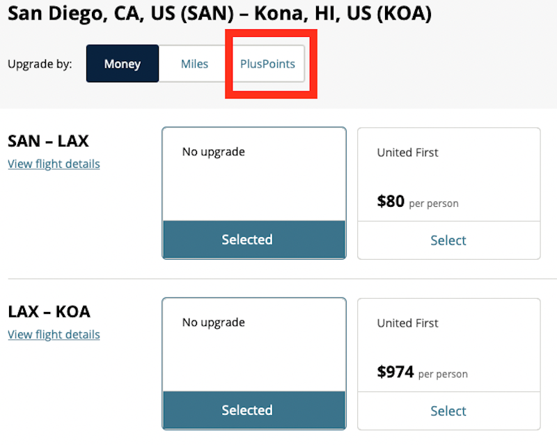 United PlusPoints upgrade existing booking United PlusPoints upgrade existing booking