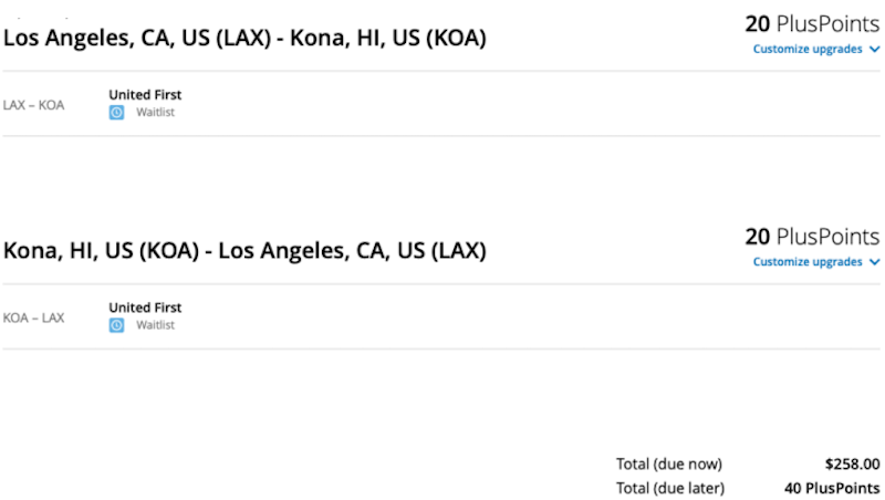 United PlusPoints upgrade waitlist example United PlusPoints upgrade waitlist example