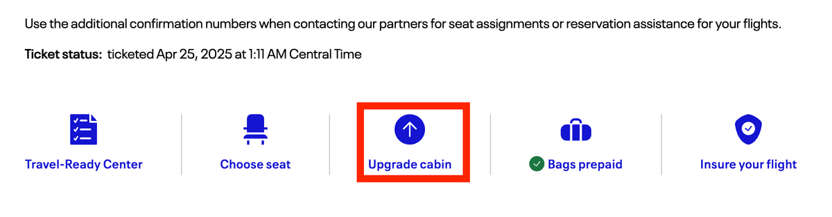 United upgrade flight option United upgrade flight option