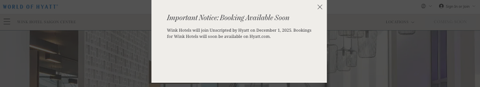 Unscripted by Hyatt message Wink Hotels