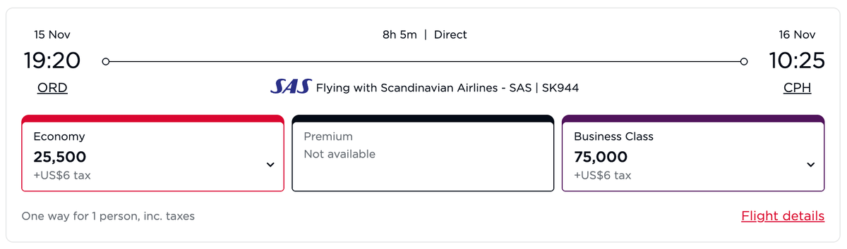 Virgin Atlantic redemption SAS ORD CPH