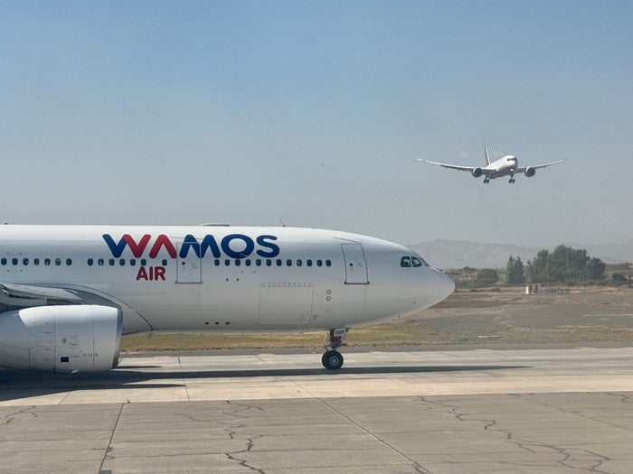 WAMOS Airbus A330 waiting to take off at Santiago SCL