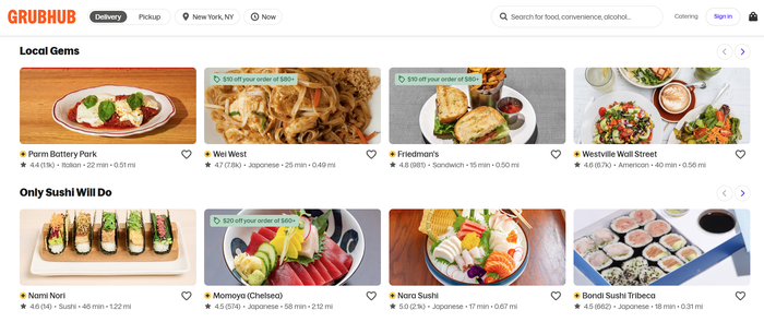 grubhub main page screenshot