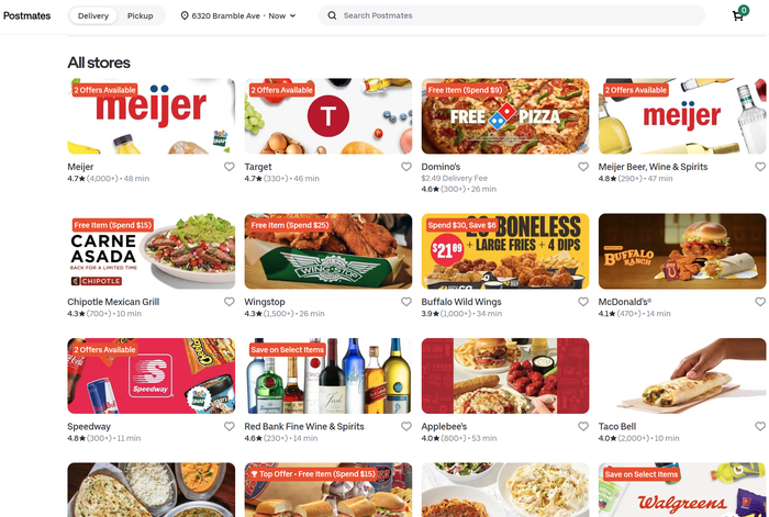 Postmates main page