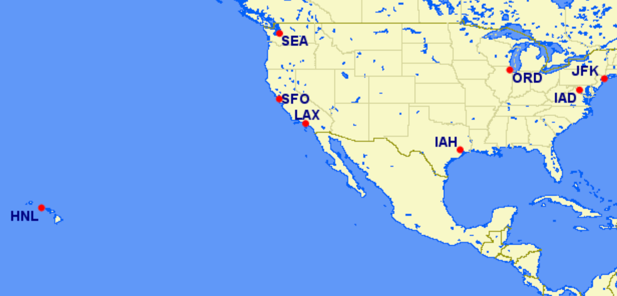 ANA map US airports