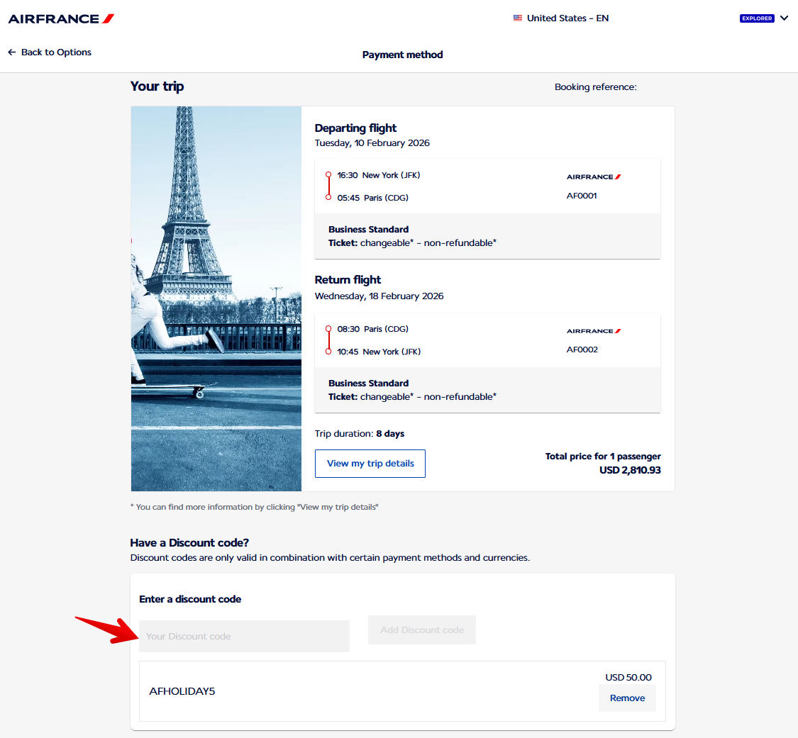 Air France AFHOLIDAY5 discount