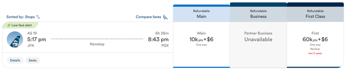 Alaska Atmos Rewards redemption JFK PDX Alaska Atmos Rewards redemption JFK PDX