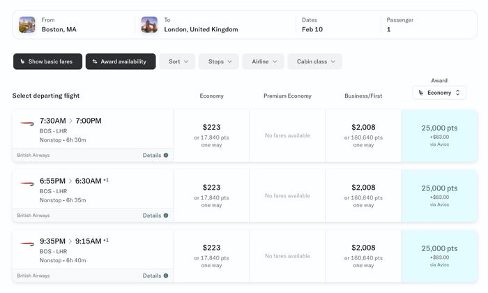 Bilt Travel Portal cash award price