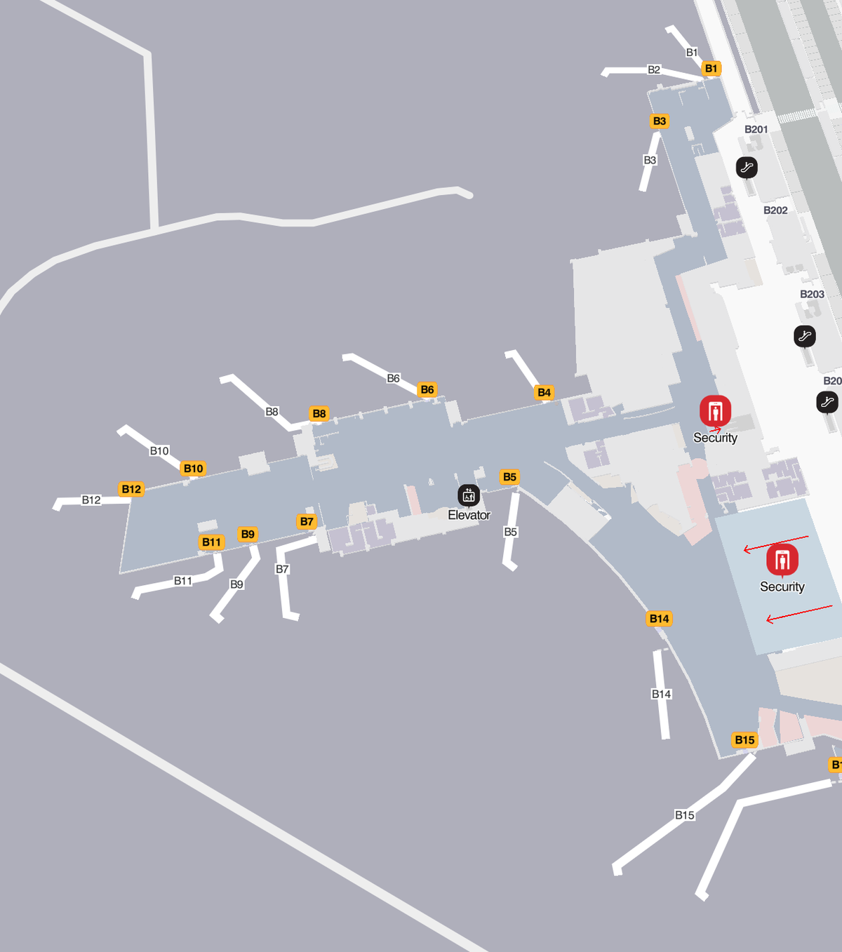 Boston Logan International Airport Terminal B Gates B1 to B15