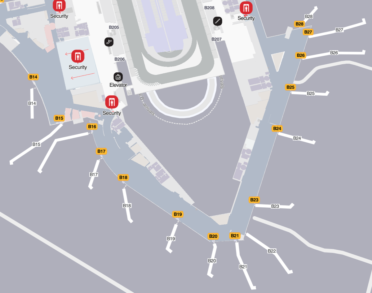 Boston Logan International Airport Terminal B Gates B16 to B28