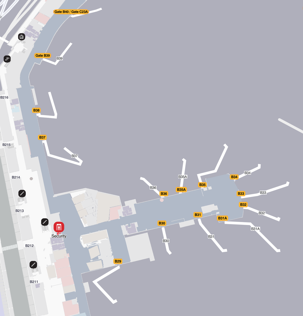 Boston Logan International Airport Terminal B Gates B29 to B40