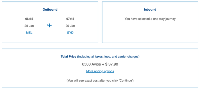British Airways Avios MEL SYD