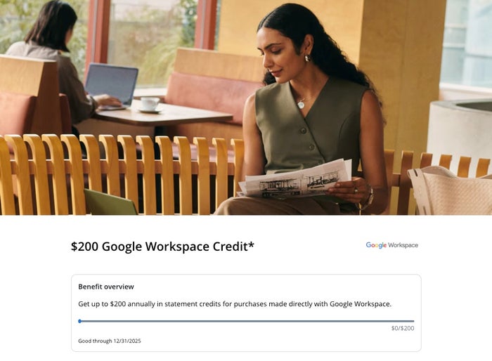Screenshot of Chase Sapphire Reserve Business card Google Workspace credit