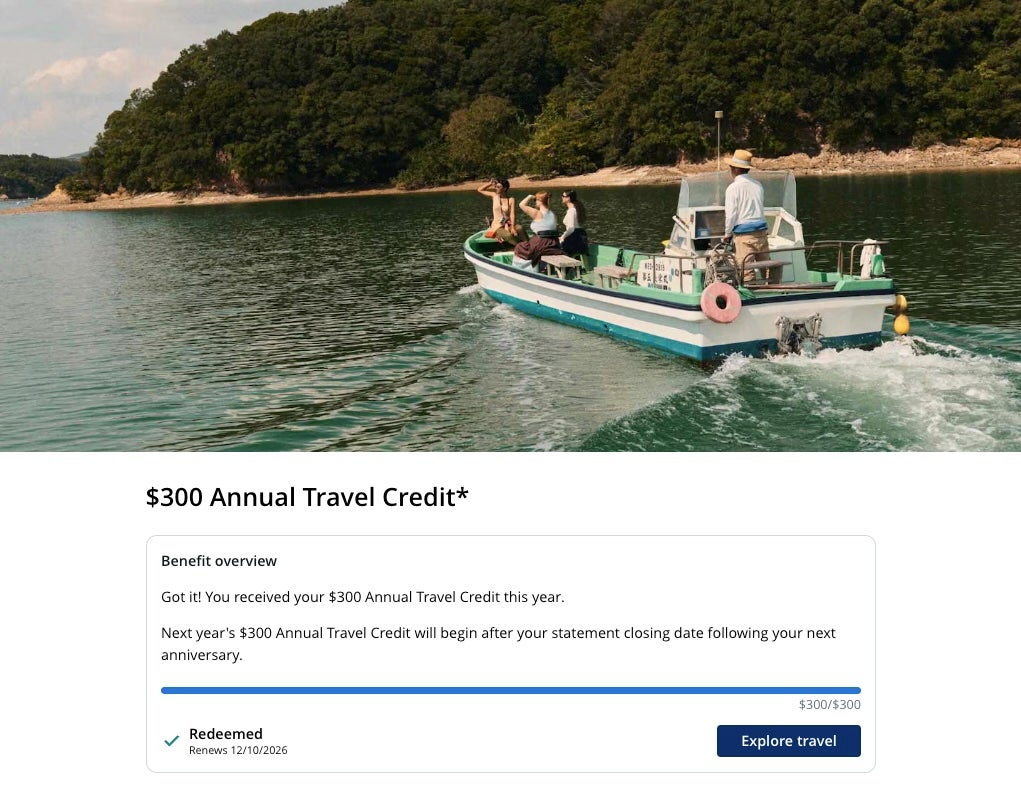 Screenshot of Chase Sapphire Reserve Business card annual travel credit