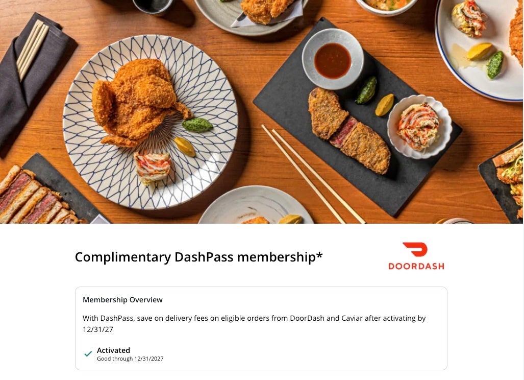 Screenshot of Chase Sapphire Reserve Business card DoorDash DashPass benefit