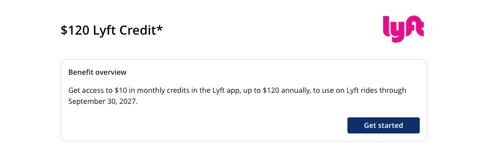 Screenshot of Chase Sapphire Reserve Business card Lyft benefit