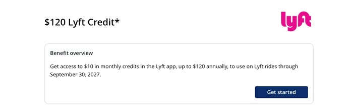 Screenshot of Chase Sapphire Reserve Business card Lyft benefit