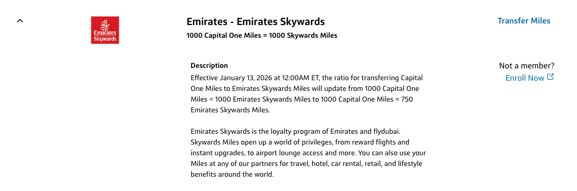Capital One Emirates transfer devaluation message Capital One Emirates transfer devaluation message