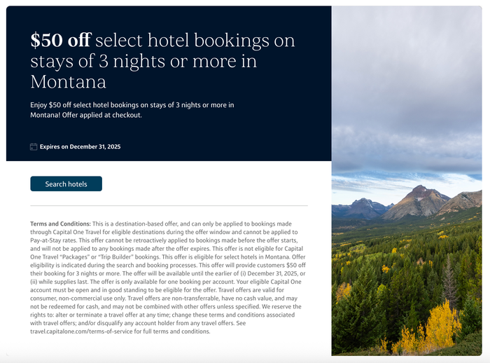 Capital One Travel offer for hotels in Montana