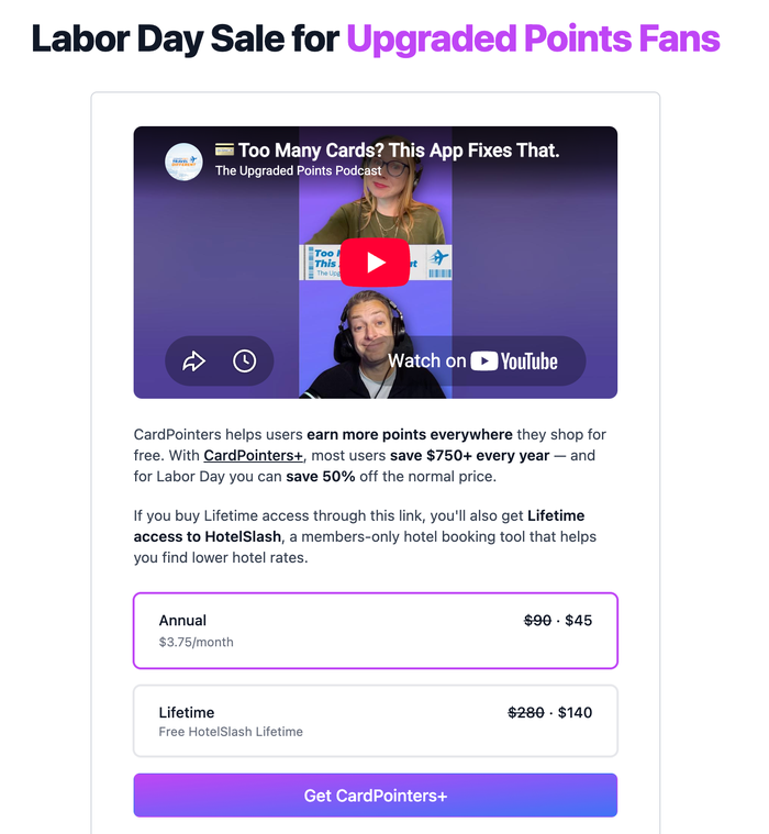CardPointers 30 off subscription Cardpointers Labor Day sale