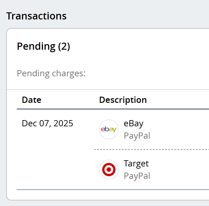 Chase Freedom pending PayPal charges