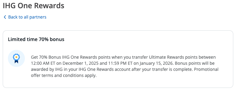 Chase IHG transfer bonus December 2025