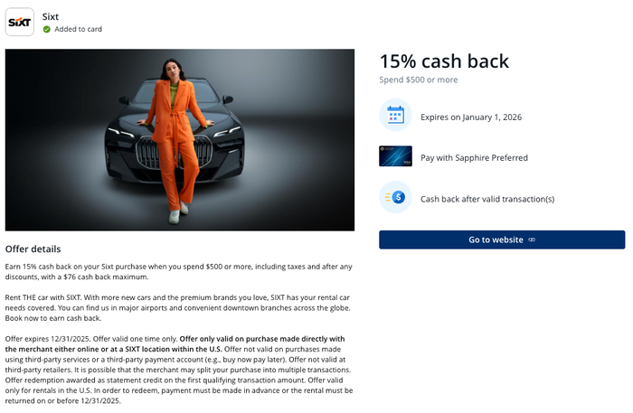 Chase Offer SIXT December 2025 Chase Offer SIXT December 2025