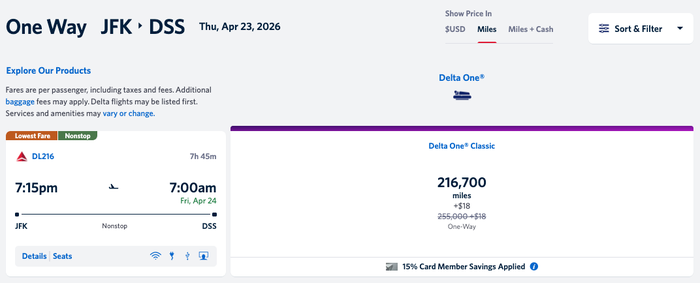 Delta One award cardholder discount JFK DSS Delta One award cardholder discount JFK DSS