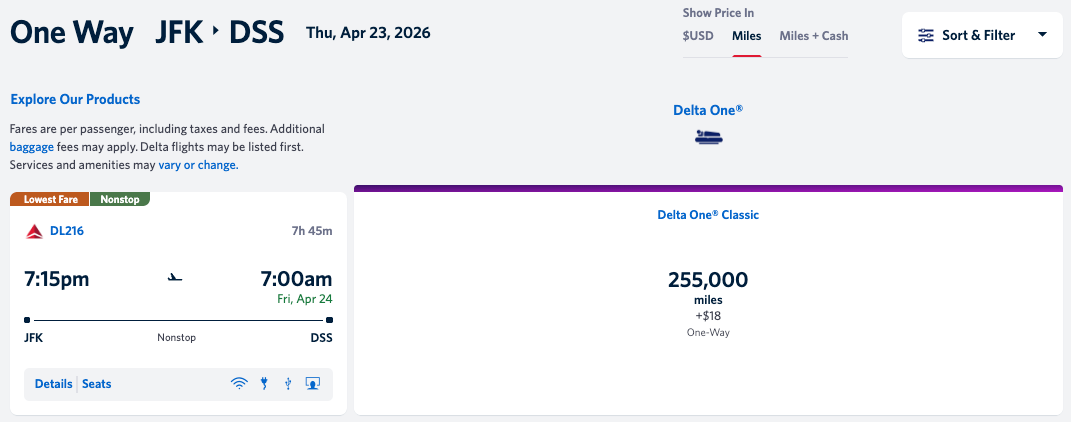 Delta One award pricing JFK DSS