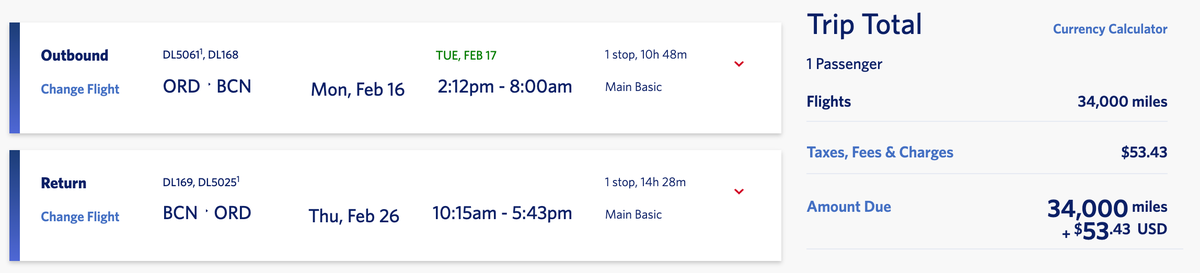 Delta SkyMiles 34k miles round trip U.S. to Europe