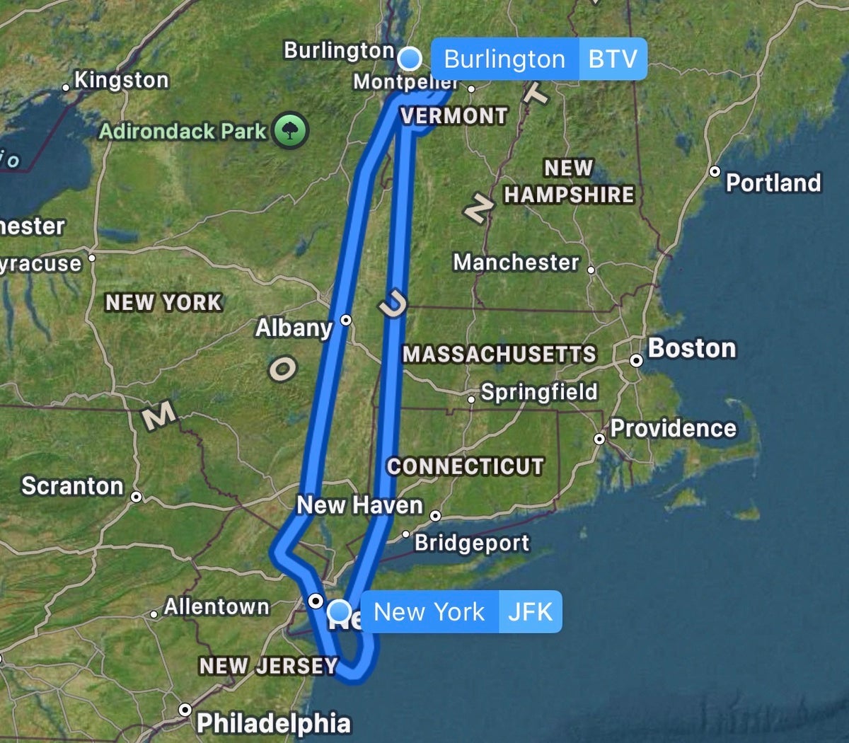 Flighty Map JFK to JFK