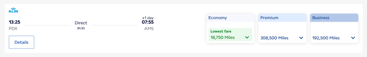 Flying Blue Promo Rewards rates PDX AMS