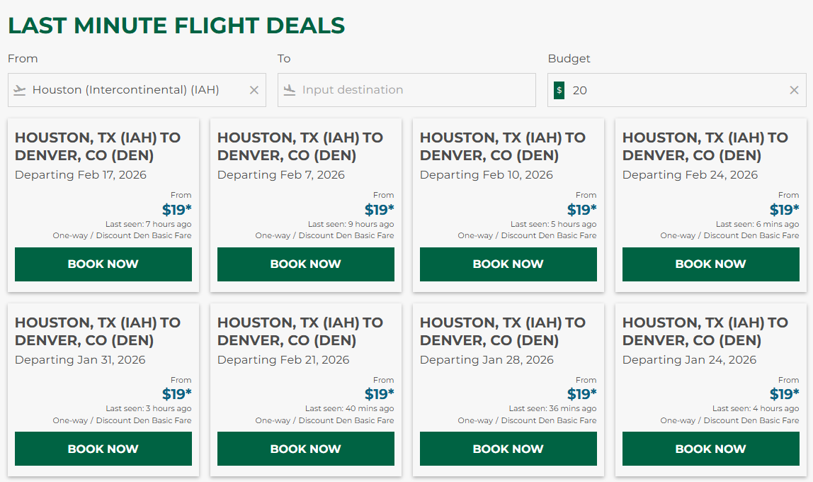 Frontier flight deals from IAH under $20