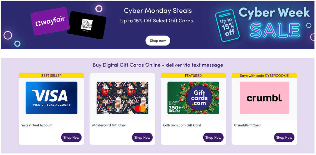 GiftCards.com Cyber Monday 2025 sale GiftCards.com Cyber Monday 2025 sale
